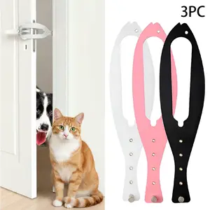 3Pcs Cat Door Holder Latch | Larger Cat Door Alternative to Keep Dogs Out of Litter Boxes & Food | 5 Adjustable Sizes (2.5-6" Wide) | Fast Latch Strap Lets Cats in, Easy to Install