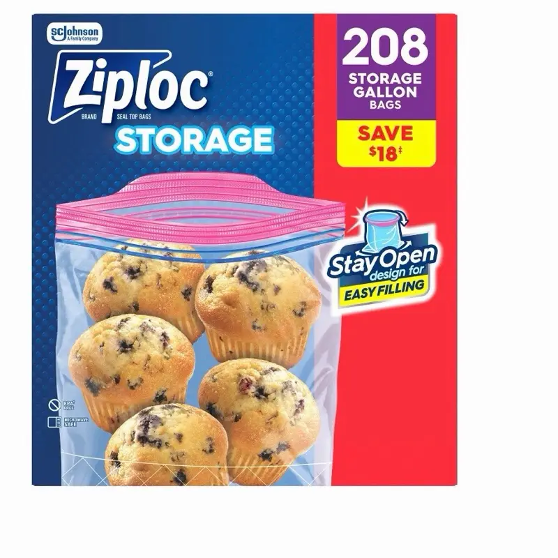 Ziploc Brand Gallon Storage Bags, Stay open Design, Easy to Fill, 208 ct.