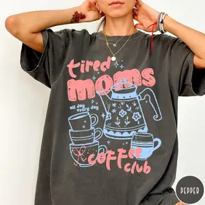 Comfort Colors® Tired Moms Coffee Club T-Shirt, Funny Retro Coffee Lover Graphic Tee, Mom Life T Shirt, Vintage Preppy Espresso Shirt