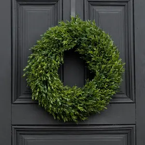 Darby Creek Realistic English Boxwood Everyday All Seasons Spring Summer Outdoor Wreath 24" Diameter x 4" Deep UV Treated Artifical Lifelike Greenery Indoor or Outdoor Use