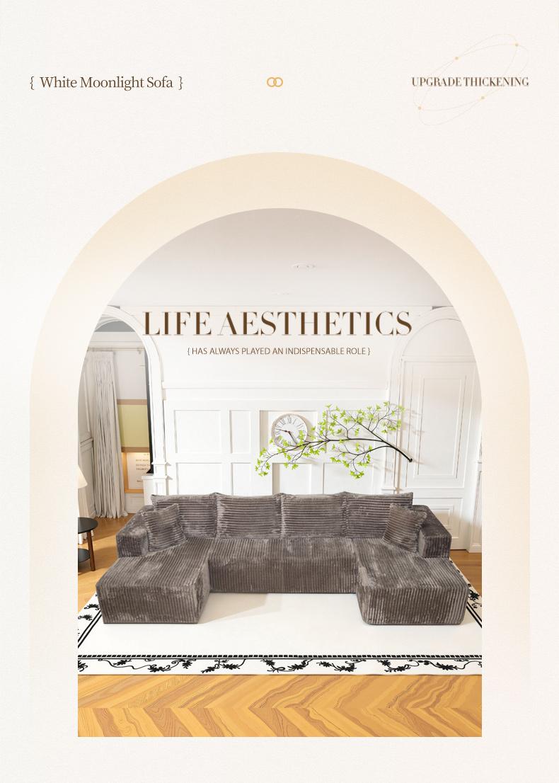 【3 Pack Shipment】[2 Free Pillows] U-Shaped Convertible Corduroy Sectional Sofa Compressed Corduroy Fast Shipping (US Warehouse) living room boneless sectional couch