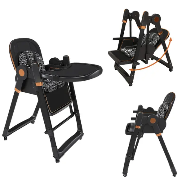 [Bellemave]Convertible Baby High Chair to Rocker with 5-Point Harness, Foldable Infant Feeding Chair with Silent Locking Wheels & Removable 2-Tier Easy-Clean Tray for 6M-3Yrs