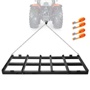 Garvee 4Ft Heavy Duty Drag Harrow Lawn Tractor Attachment with Chain for Gravel Driveways, Includes 4 Safety Belts, Tow-Behind Lawn Rake Suitable for ATV, Farm, Field, and Garden Use