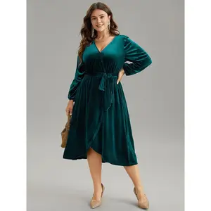 【Summer Turn-Up】Bloomchic Solid Velvet Belted Wrap Arc Hem Dress 2026 Summer Pick for Mother's Day