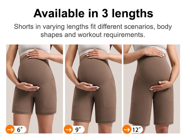 POSHDIVAH Women's Creamluxe Maternity Yoga Shorts with Pockets Pregnancy Workout Running Pants Clothes 6"/9"/12"