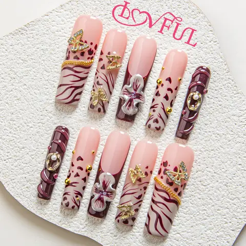 Lovful Square Mid Length 1.7" Handmade Acrylic Press On Nails | 10PCS Reusable, Salon Quality, Link 2 H202-H297 Glitter Glue Rhinestone Glue #SohoChic