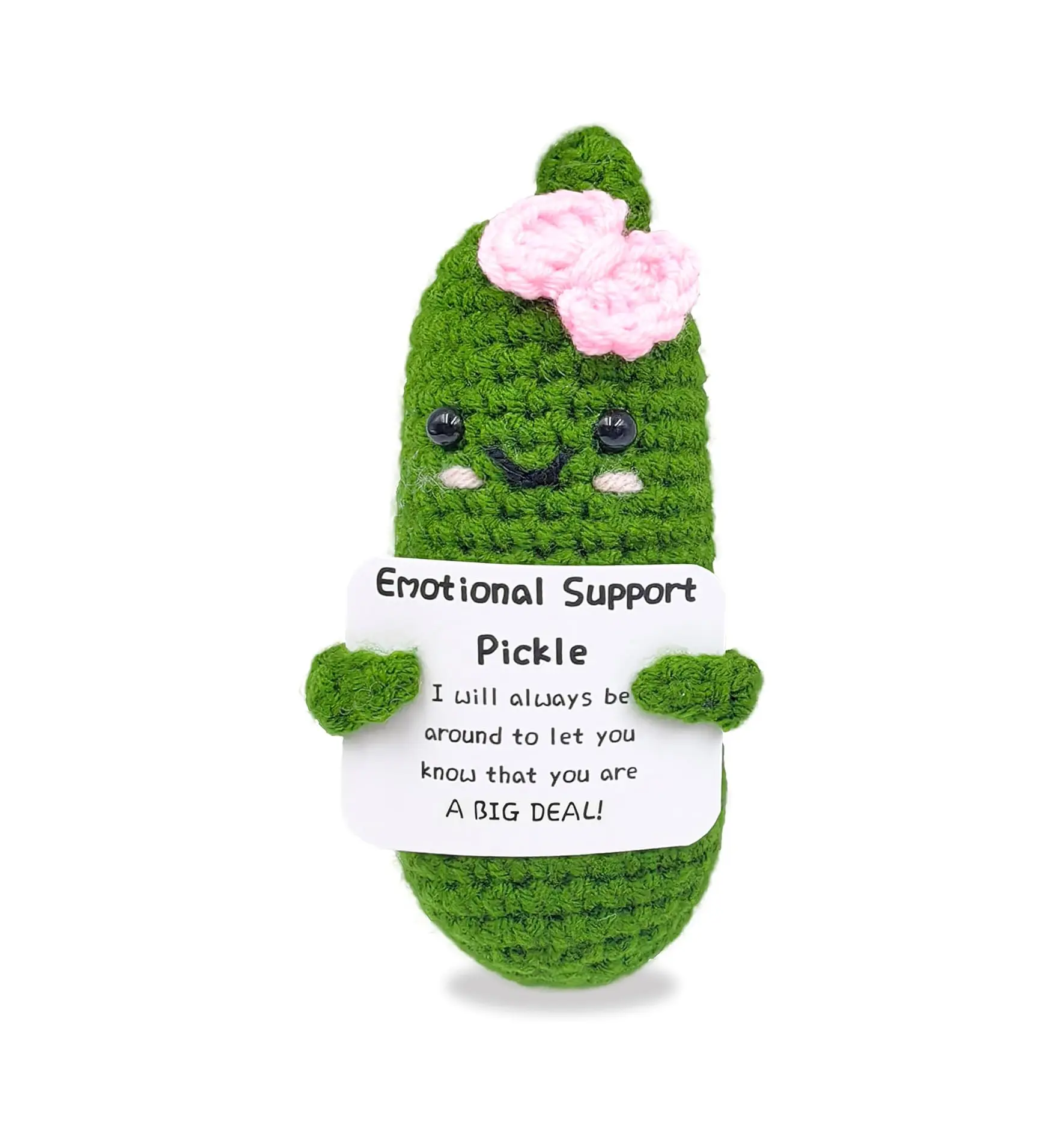 Handmade Crochet Pickle Soft Huggable Stuffed Toy - Cute Mini Collectible with Emotional Encouragement Support Card, Friend Gift Option, Soft Huggable Stuffedtoy