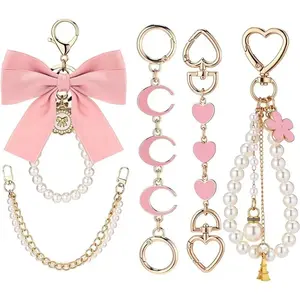 [Limited TIme]5 Pcs Bag Extender Chain Pearl Purse Chain Ribbon Bow Keychain Extender Bag Strap Purse Charms Accessories for Handbag