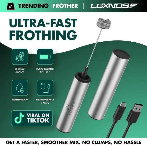 Rechargeable Steel Frother, Powerful Handheld Mixer, For Coffee Lattes Matcha Protein Shakes | Lgxnds Portable Wireless