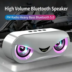 2026 New Bluetooth Speaker with Voice Control, High Volume, Bionic Eye Design, Multi-Color Ambient Lighting Connect via USB/TF Card/AUX, Long-Lasting Battery Life, Bluetooth 5.0 Enhanced Dual Speakers with Subwoofer Portable Speaker - Black/White indoor