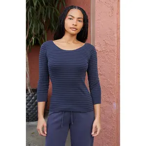 John Galt Women's Blue & Black Striped 3/4 Sleeve Top