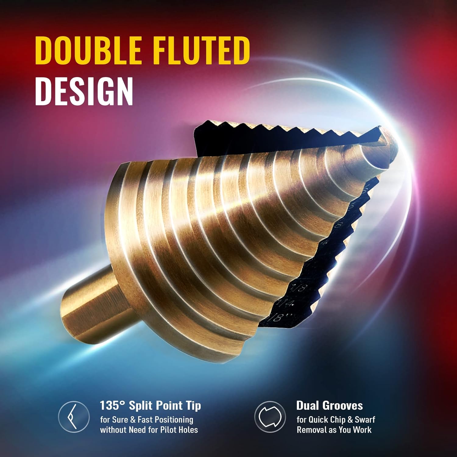 5PCS Titanium Step Drill Bit Set, High Speed Steel Cone Drill Bits 50 Sizes Multi-Hole Cutting Tool, Metal Hole Cutter for Iron Copper Wood Plastic Fiberglass, DIY Industrial Hand Tools, Perfect Father's Day Gift for Dad