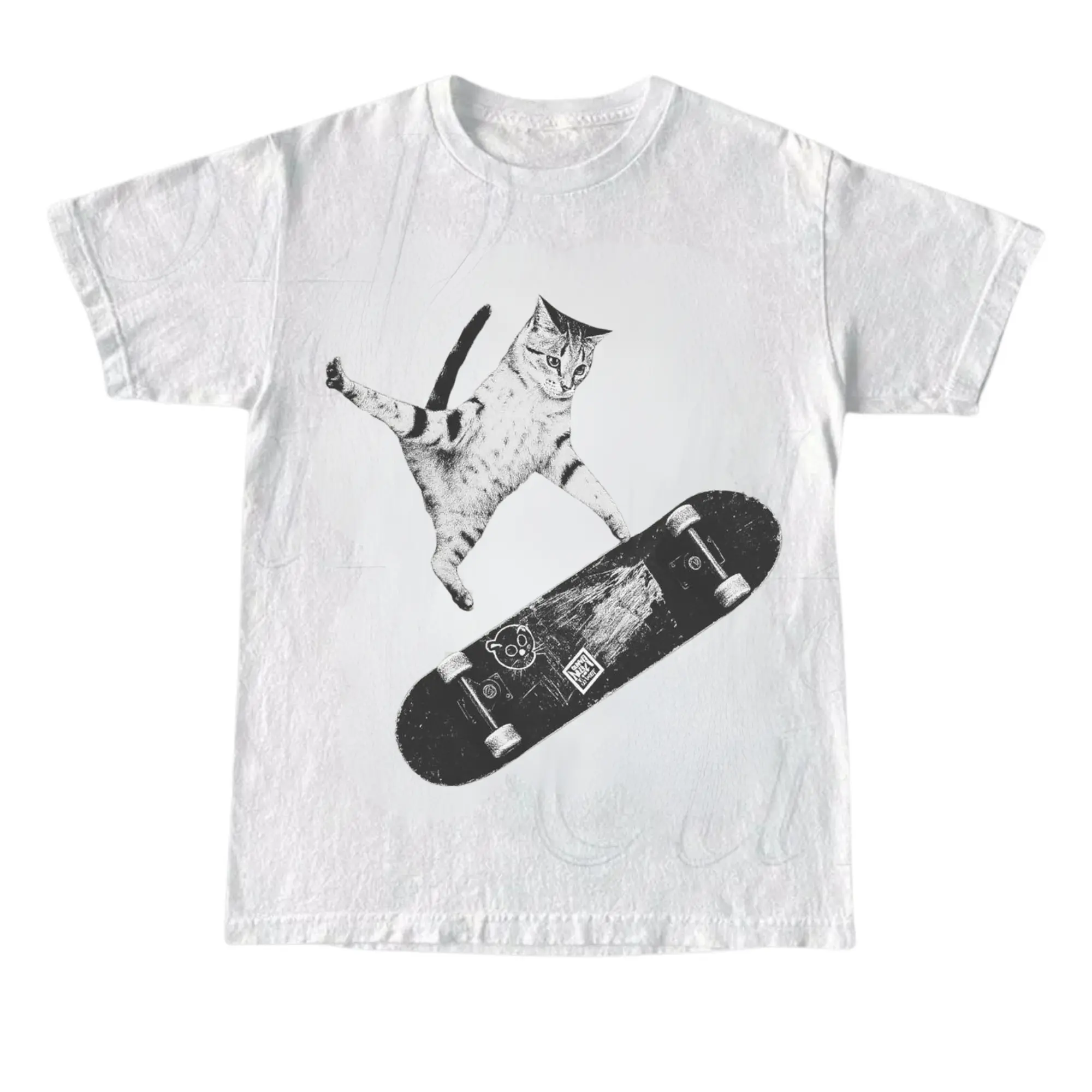 Emo Skater Cat Graphic T Shirt Unisex 100% Cotton Vintage Funny Kitten Streetwear Tee