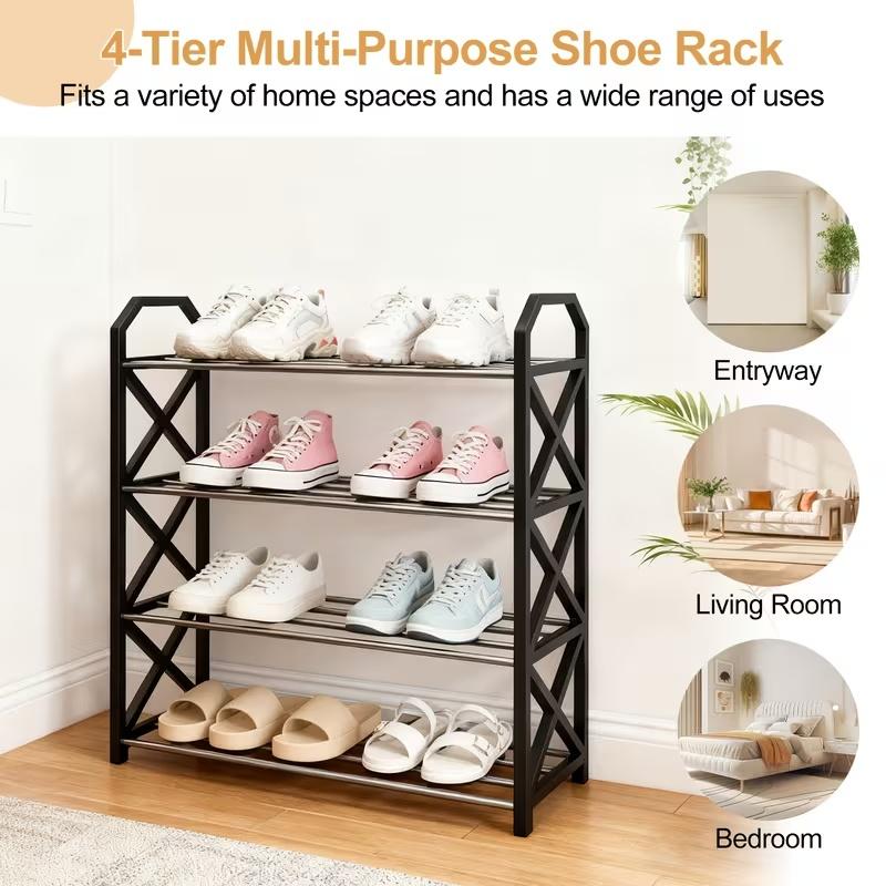 4-Tier Metal Shoe Rack Stand for Entryways Bedrooms Living Room Sturdy Freestanding Organizer Lightweight No Assembly Required Home Essentials Shoe Rack Tower