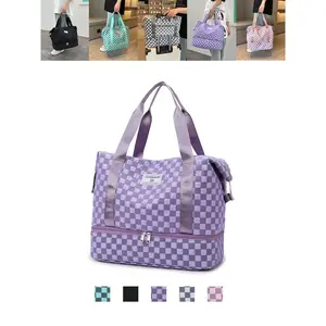 2026 Fall New Chessboard Pattern Large Capacity Travel Bag, Colorblock Bag, Outdoor Sports Gym Backpack, Waterproof Lightweight Luggage, Easy Carry, Travel Essentials Carryall