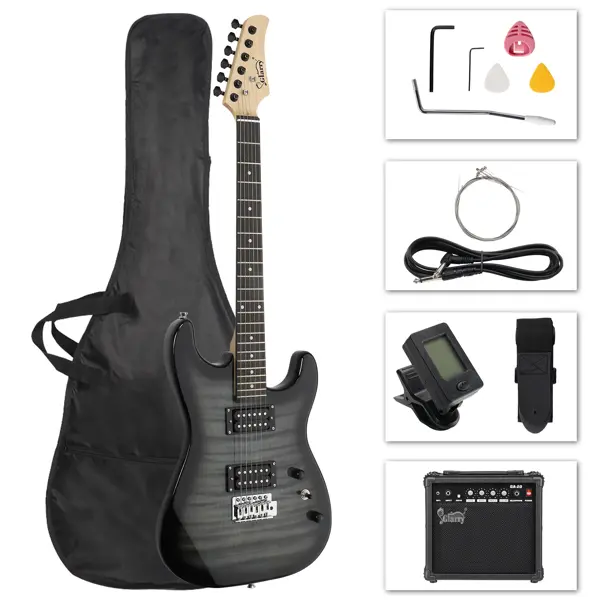 39in Full Size Beginner Electric Guitar Starter Kit for Adults - SSS Pickup, Tremolo Bridge, Lightweight Matte Finish, Amplifier, Strings, Gig Bag, Strap, Guitar Picks, Birthday Gift Option, Adjustable Guitar Strap