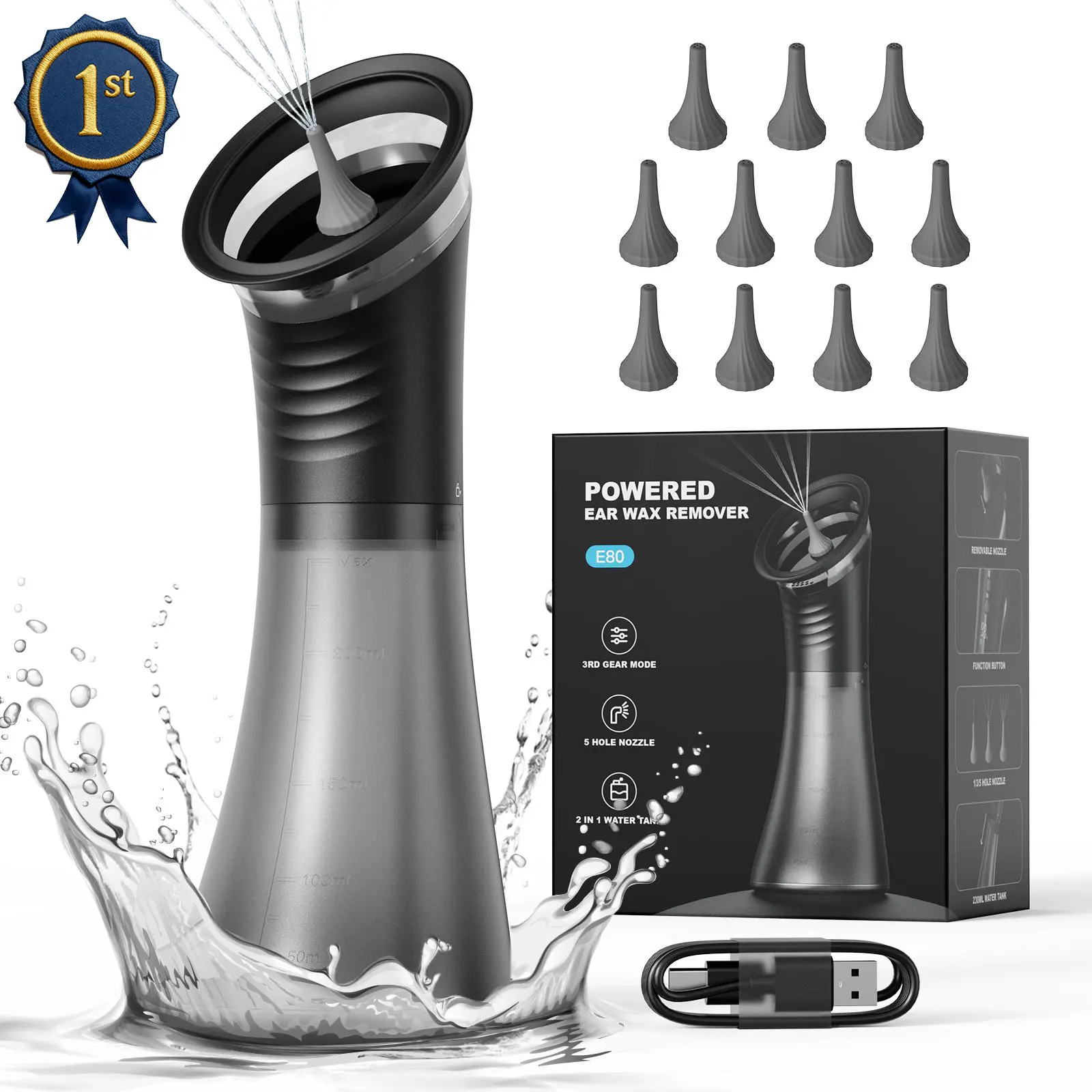 [DealsForYouDays] E80 Electric Ear Wax Removal Kit with Waste Tank, 2-in-1 Water Ear Cleaner Irrigation System, Rechargeable Earwax Remover Tool with 4 Pressure Modes, Safe & Effective Ear Care