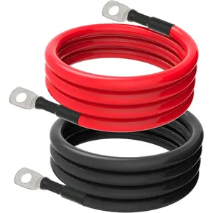 6 AWG Battery Cables 6 Gauge Battery Power Inverter Cable with 5/16 Inch Tinned Copper Lugs Both Ends for Solar Marine Boat RV Car Motorcycle 2 pcs (3FT)
