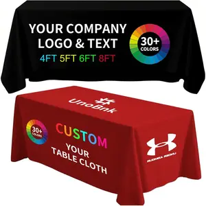 Customized Table Cloth with Logo 4FT 5FT 6FT 8FT Personalized Tablecloth for Tradeshow Events Birthday Wedding Anniversary Tradeshow