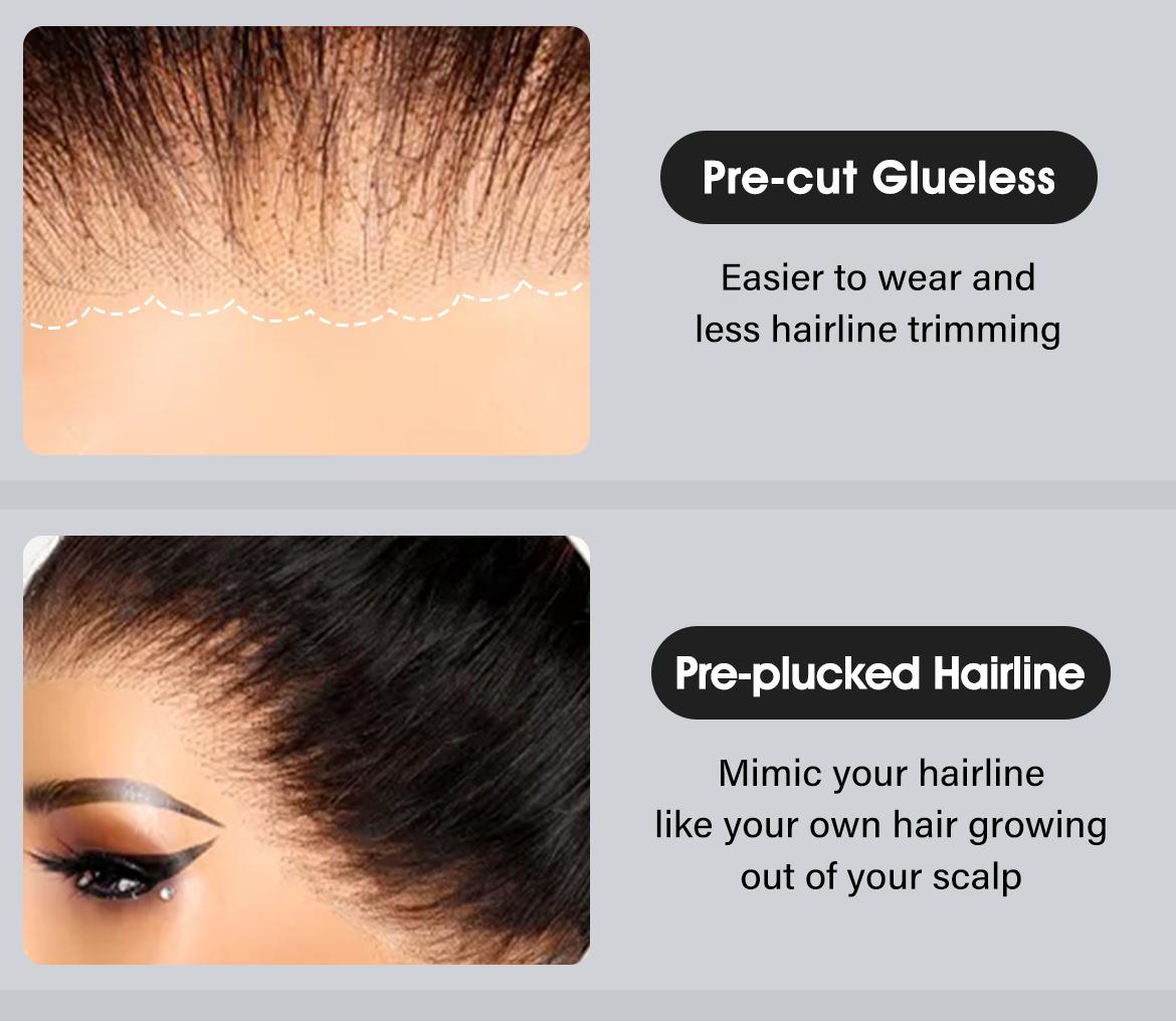 Wavymy 360 Straight Invisi Drawstring Wear Go Glueless Pre-Bleached And Pre-Cut Lace Wigs Flexi-Fit  Glueless Water Wave Wigs 180% Density Human Hair