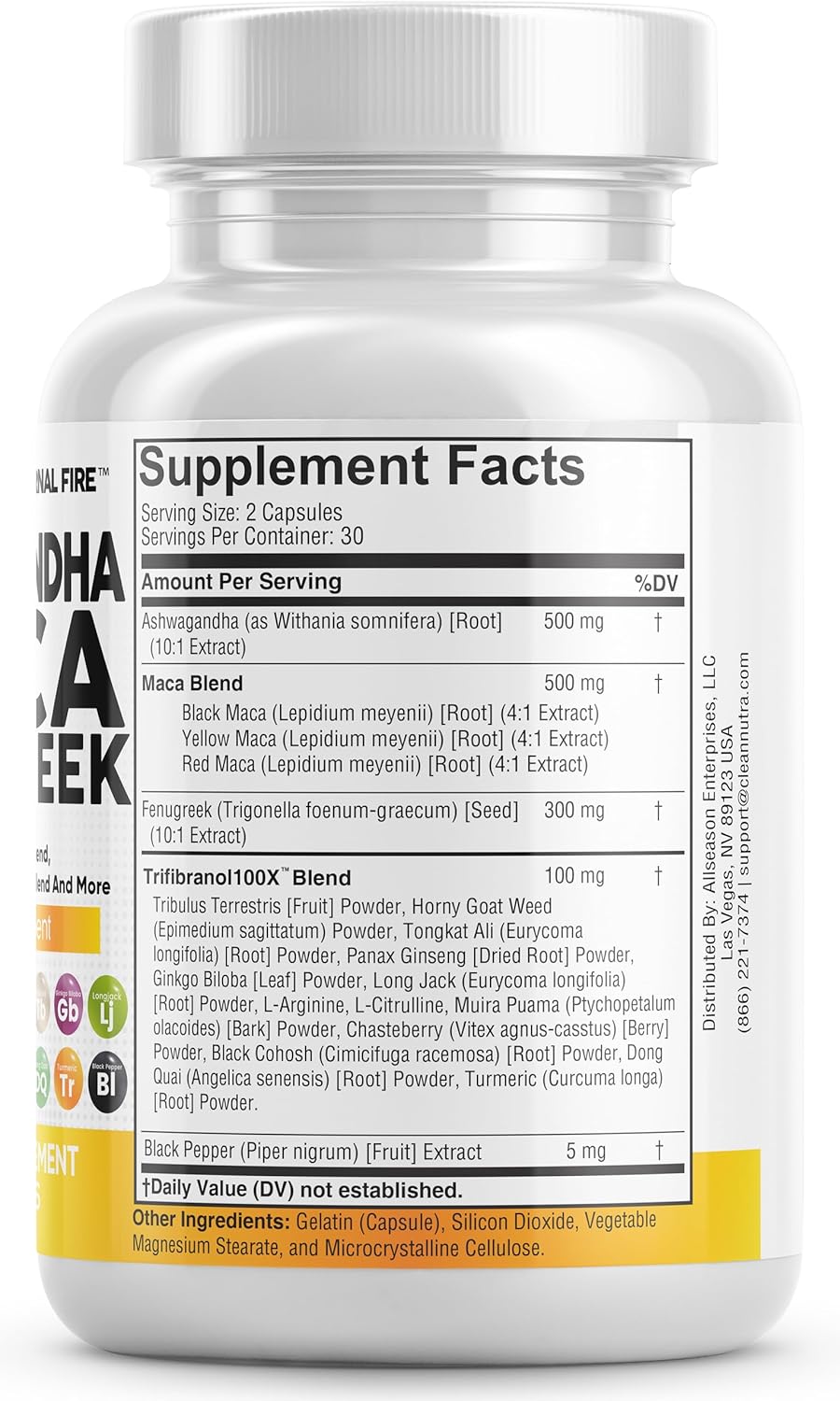 Clean Nutraceuticals Ashwagandha, MACA Root, Fenugreek Supplement with Tongkat Ali, Ginseng for Fitness & Wellness – Internal Fire