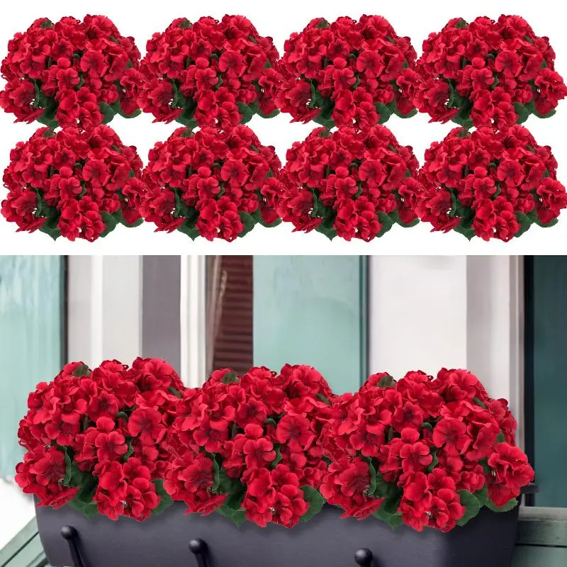 Bunch of 8 13.77 inches Artificial Geranium Flowers, Red Artificial Flowers, Silk Geranium Flowers, UV Resistant Garden Plants for Outdoor, Yard Decoration, Home, Kitchen, Table Decoration,dorm decor,dorm room decor