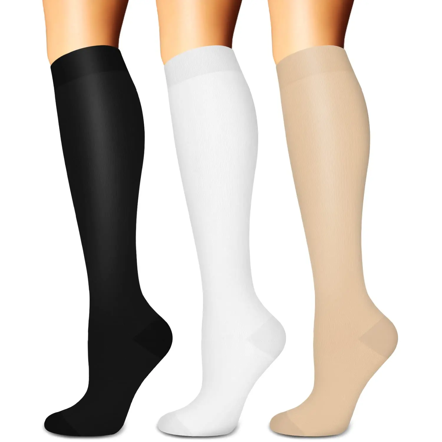 Compression Socks for Women & Men Circulation (3 Pairs) - Best Support for Athletic Running Nurses Recovery Travel
