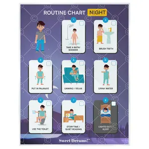 Night Routine Chart for Kids – Step-by-Step Visual Schedule (9x12 Laminated) | Self-Care Educational Chart for Children, Special Needs & Autism – Bedtime Routine Support – English
