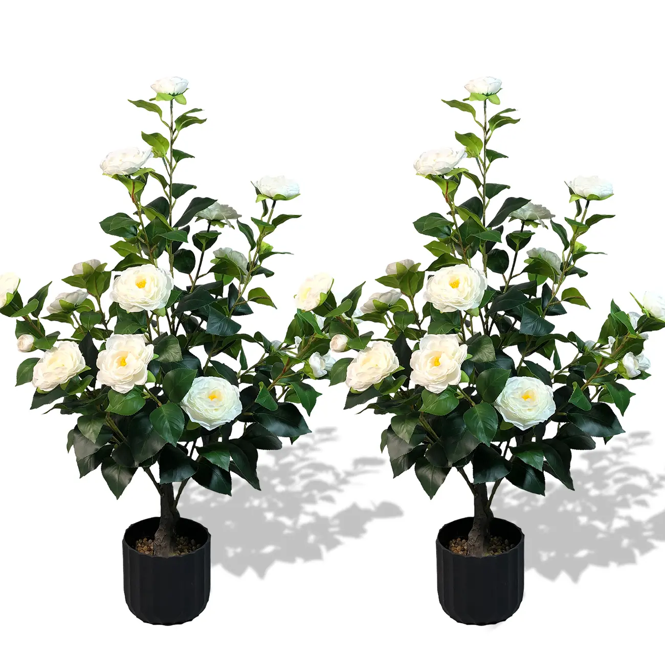 2 Pcs 3-foot Artificial Camellia Trees with 24 Flowers & 188 Leaves, UV Resistant, All Season Decor for Indoor Home Office & Outdoor Courtyard summerwins