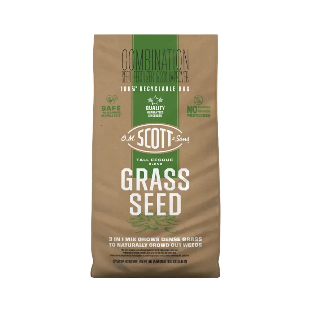 O.M. Scott & Sons Tall Fescue Blend Grass Seed - 3-in-1 Mix with Seed, Natural Fertilizer, and a Soil Improver, 8 lbs.