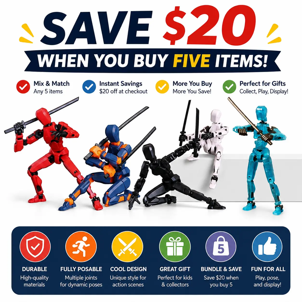 AOTAROW Assembled T13 Magnetic Action Figure Set - Multi-Jointed Articulating Figurines, Luminous Glow, Gift Box Packaging, Tabletop Decoration, Teen Boy Gift, Suitable for Children and Adults