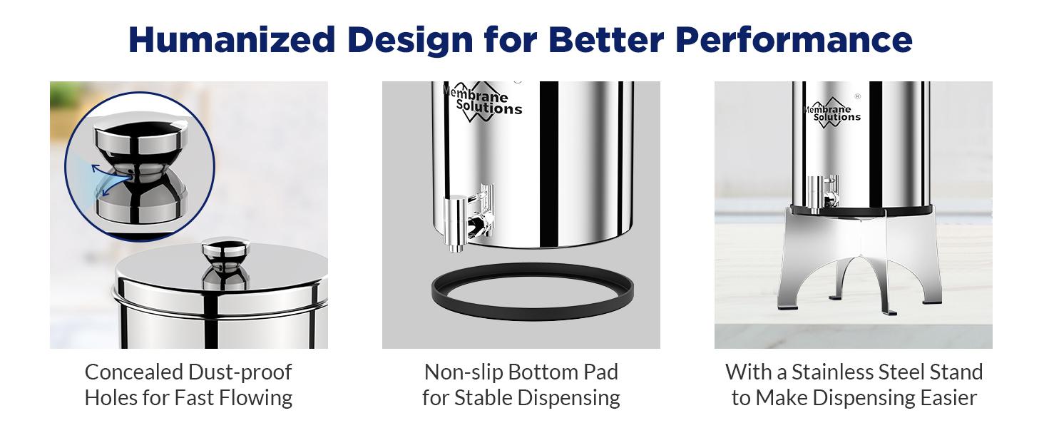 Membrane Solutions Stainless Steel 2.25G Gravity Water Filter Countertop Water Filtration System with 3 Pack 0.1-Micron UF Filters, for Home, Camping, and RVing (Basic Faucet)