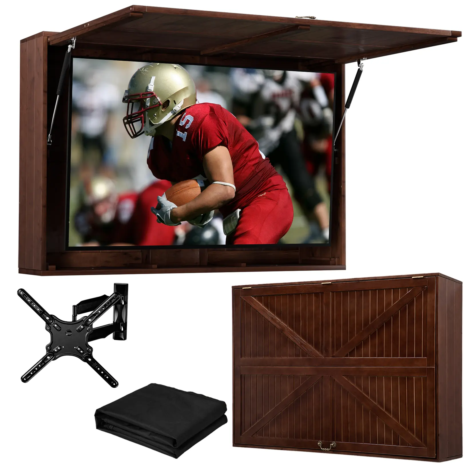 AHB Outdoor TV Hard Case, Solid Wood Weatherproof TV Enclosure w/ Wall Mounting Bracket , 600D Oxford Outdoor TV Cover (Fits 32-55 Inches)