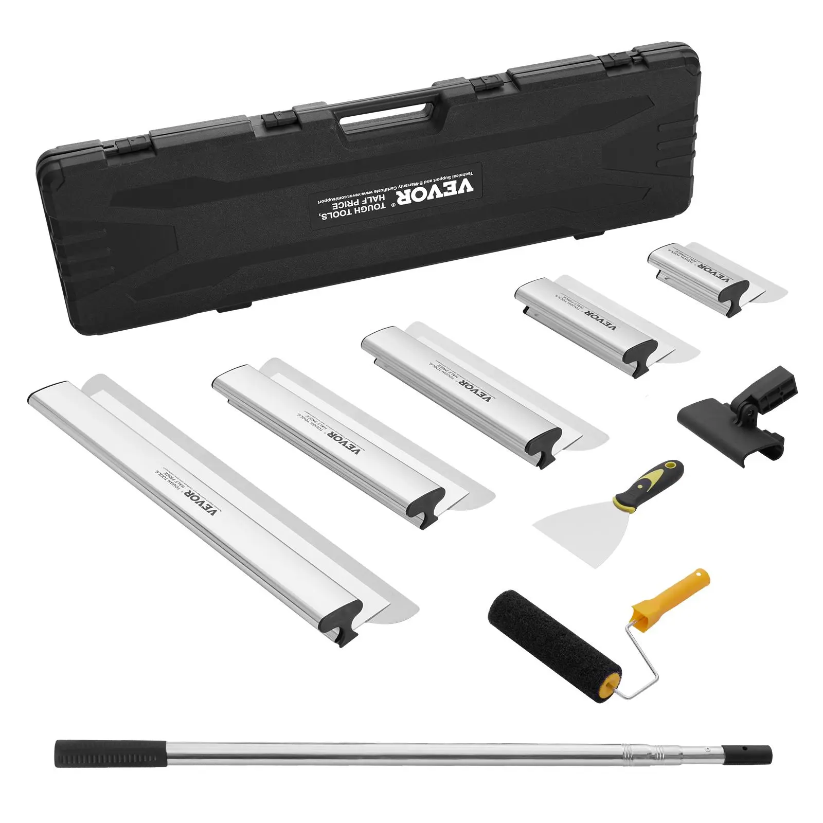 VEVOR Drywall Skimming Blade Set, 7/10/14/16/24 in Skimming Blades + 34-81.6 in Extension Handle Pole, Stainless Steel Knife Professional Skim Coat Tools, for Gyprock/WallBoard/Plasterboard,Drywall Skimming Blade Set,Decoration VEVOR Super Brand Day