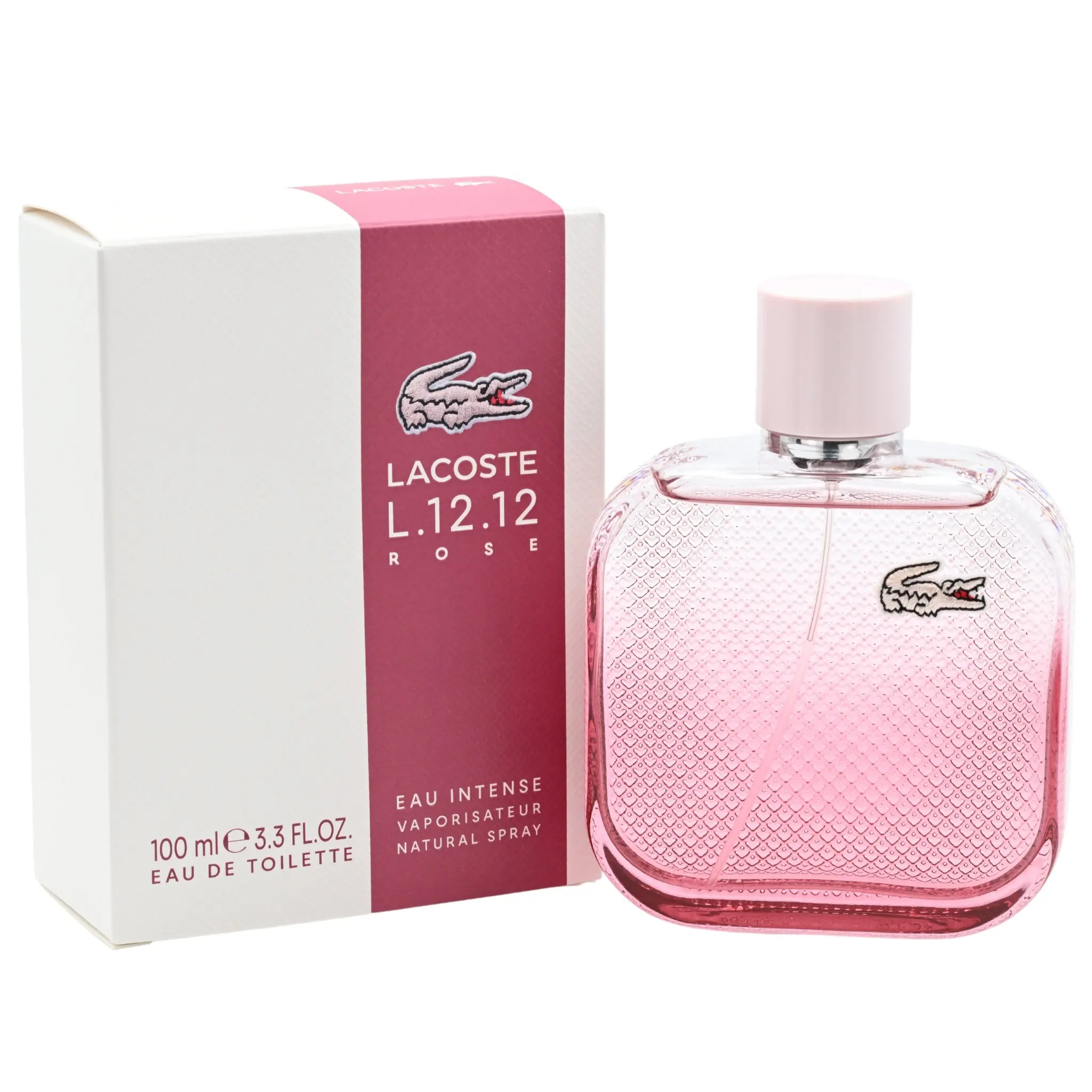 LACOSTE L.12.12 Rose Intense Eau de Toilette for Women, Fresh Floral Rose Scent with White Tea & Musk, Daily Wear Perfume, 3.3 fl oz, Signature Scent, Women's Fragrance, Daytime Wear, Cedar, Spray On Skin