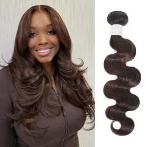 AUROO 12A Brown Body Wave Human Hair  Bundles, 100% Virgin Brazilian Real Hair Wavy Weave Color #F2/4 Rich Dark Brown with Chestnut Ombre Highlights Human Hair Single Bundles Thick Track