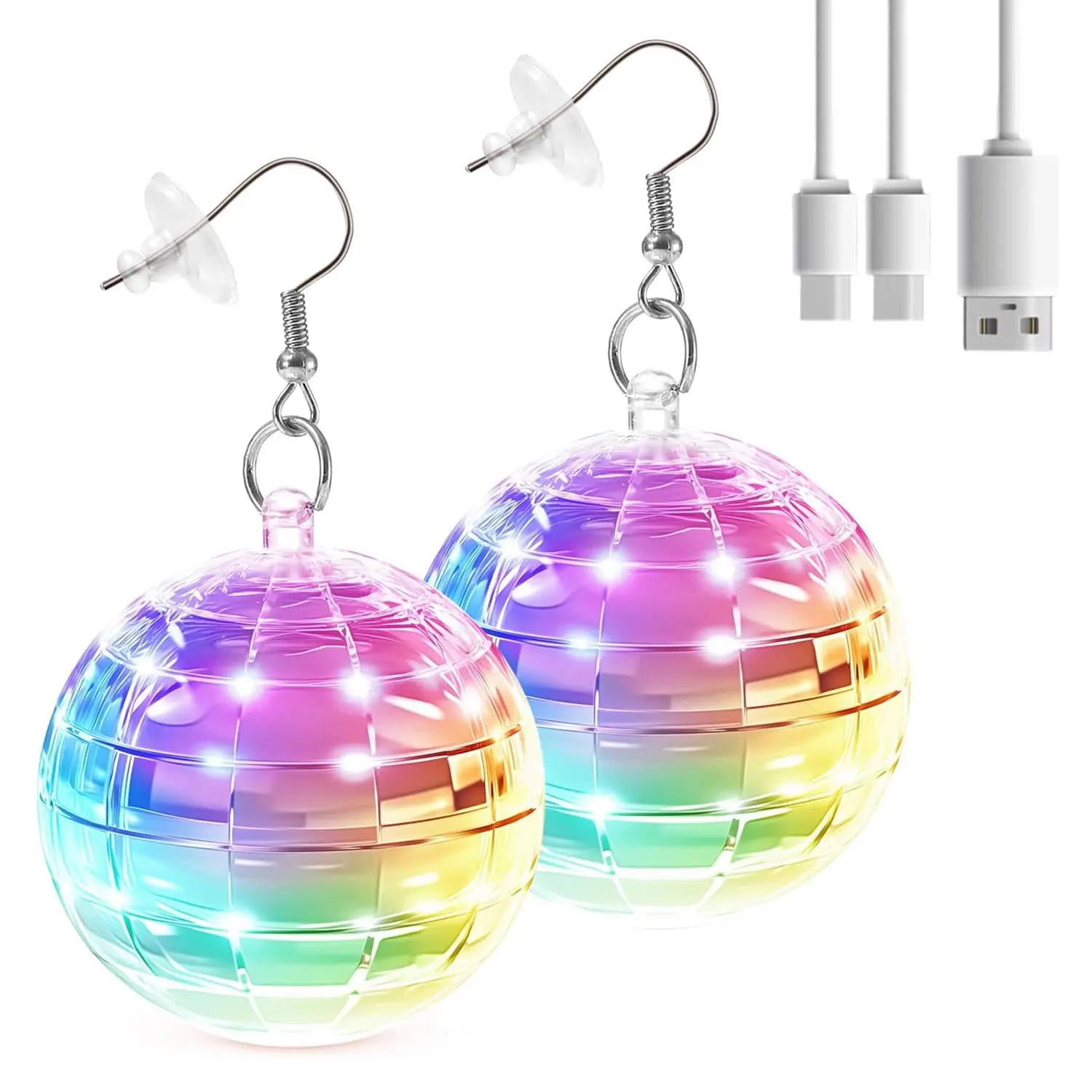 HOMEYA LED Disco Ball Earrings, Light Up Novelty Costume Jewelry with 16 Modes, USB Rechargeable for Parties & Festivals, Led Lights, Rechargeable Battery, Drop Earrings, 16 Different Modes, Ball-Shaped Earrings
