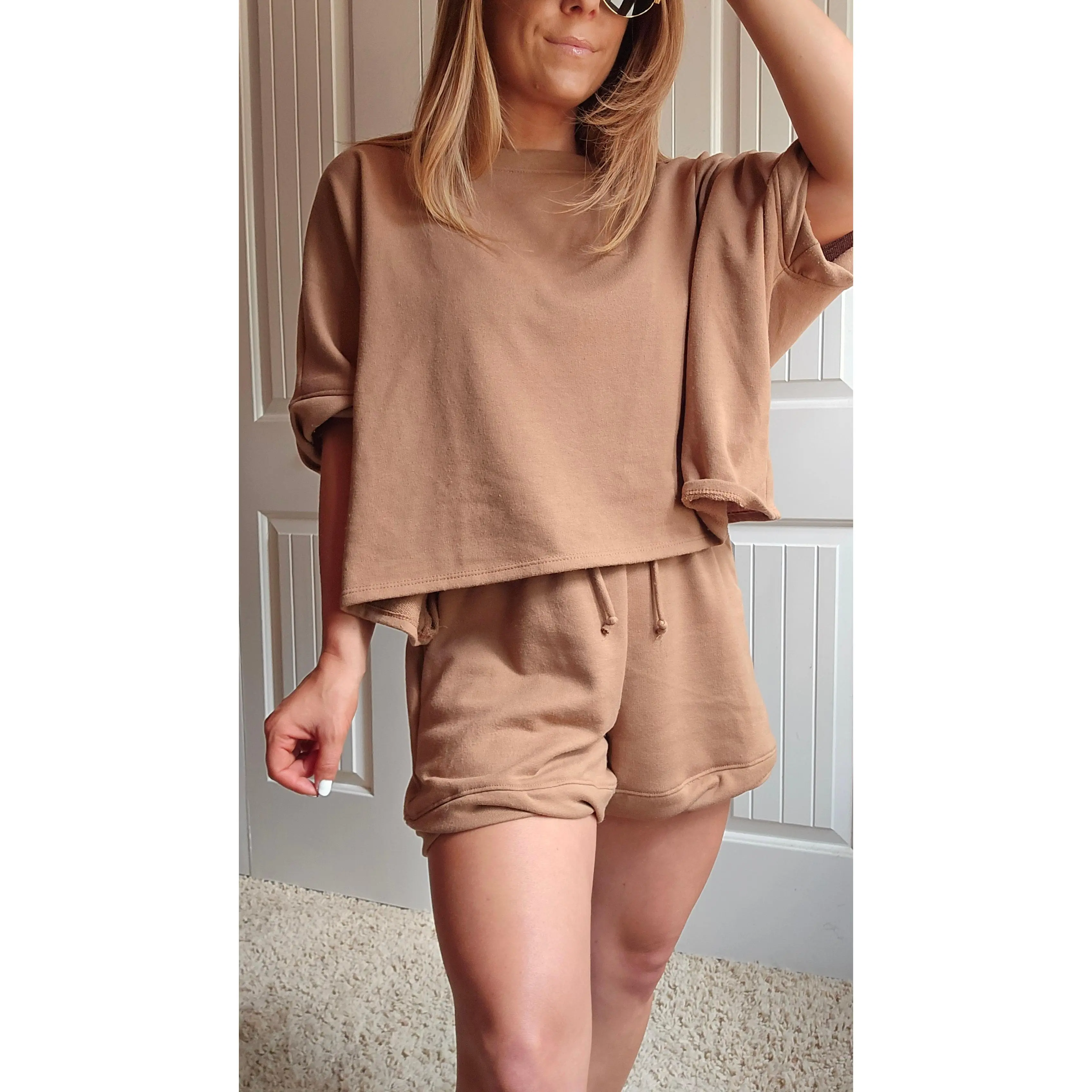 Mocha Bubble Top & Shorts lounge SET