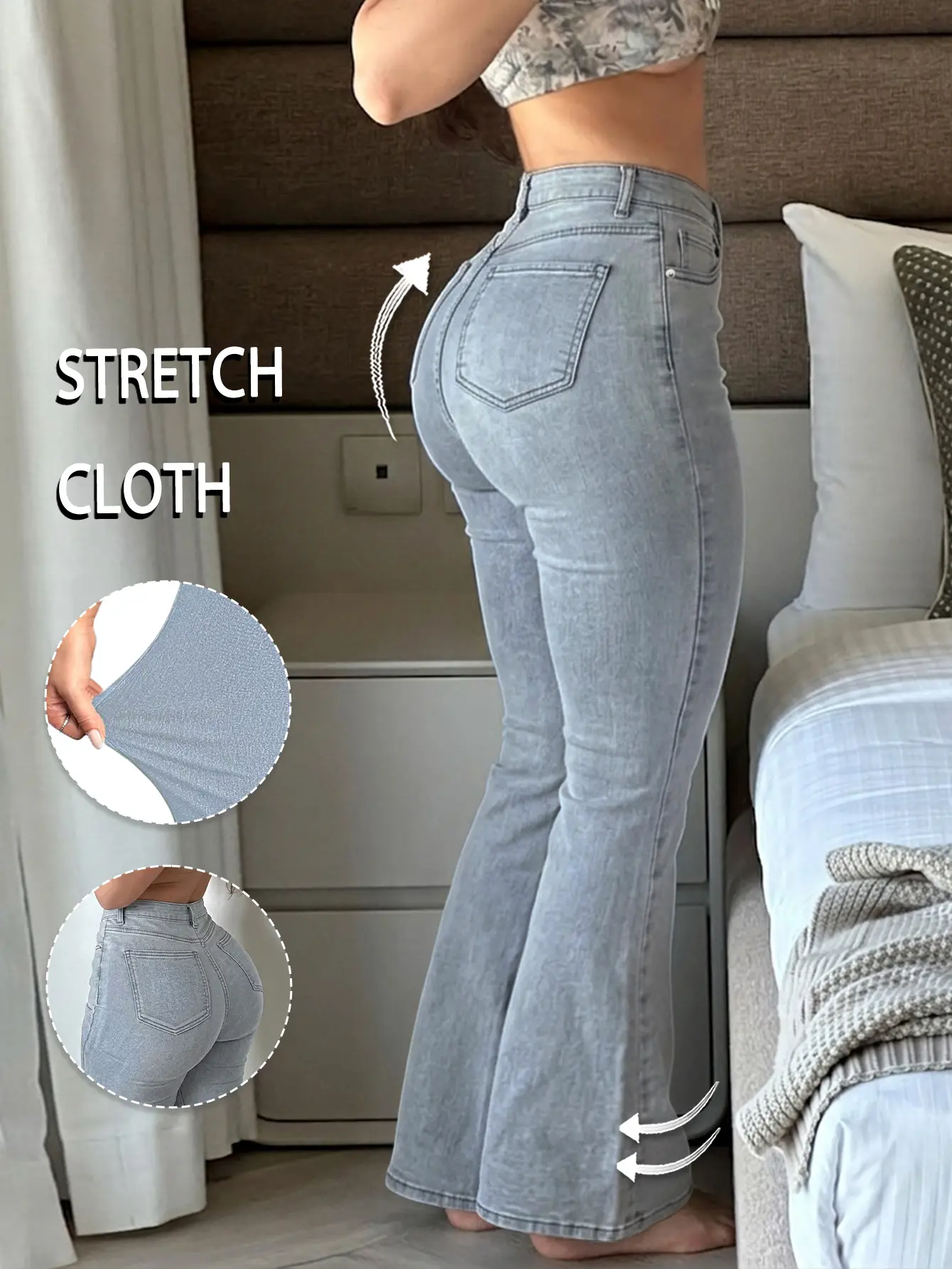 Women’s Light Wash High-Waist Butt-Lifting Stretchy Slimming Bootcut Jeans, Comfortable Everyday Casual Wear Bottoms with Form-Fitting Silhouette for Casual Streetwear