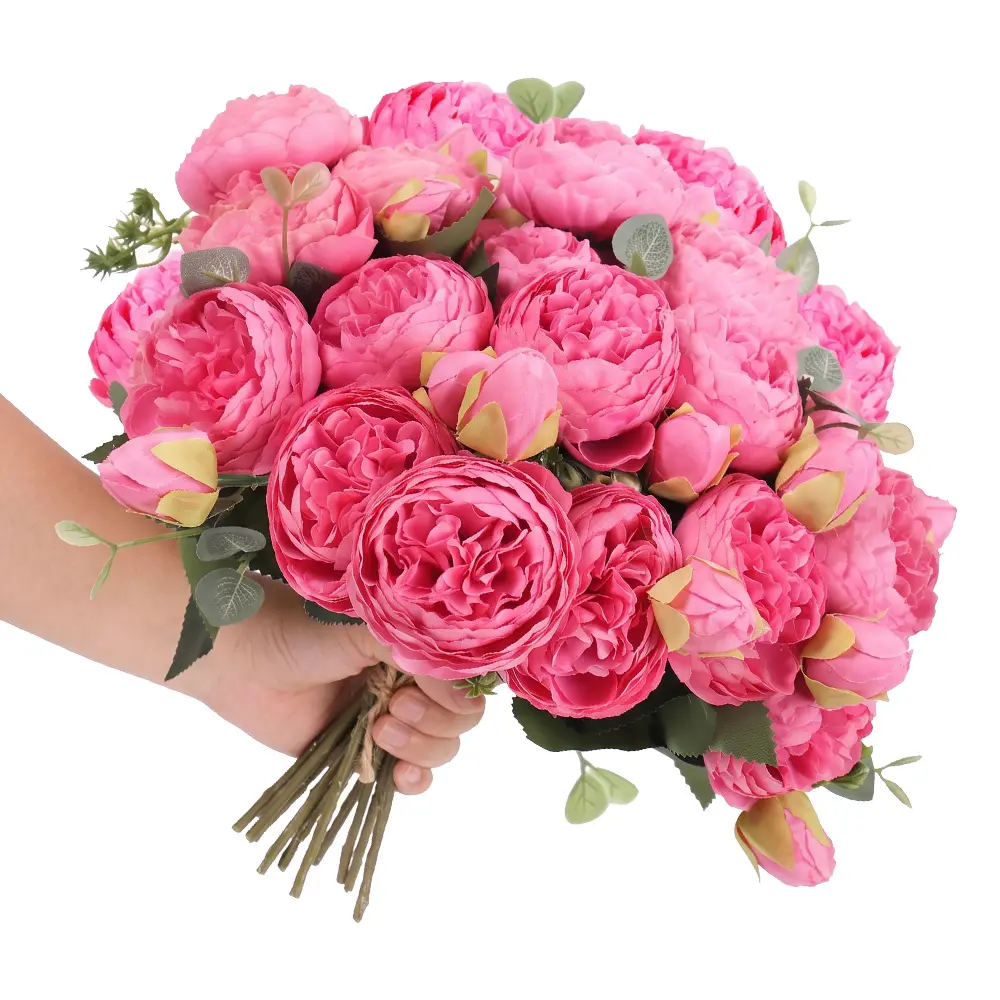 DEEMEI 4-Bundle Artificial Pink Peony & Red Silk Flower Bouquet, Decorative Fake Florals for Home Decor, DIY Floral Decoration, Ornaments, Wardrobe & Garage Accents