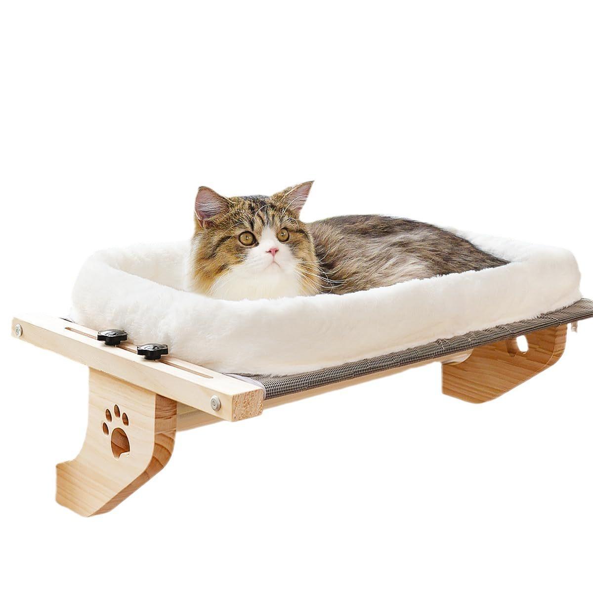 Cat Threshold Window Perch Sturdy Cat Hammock Window Seat with Wooden and Metal Frame, Suitable for Large Cats, Easy To Adjust Cat Bed on Windowsill Pad Outdoor Kittens Kitty Homemade