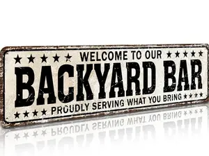 Metal Funny Backyard Welcome Plaque - 4"x16" Outdoor Home Decor for Pool, Backyard Bar - Durable Home Supplies Sign,summervibes Home Signboard Farmhouse Sign