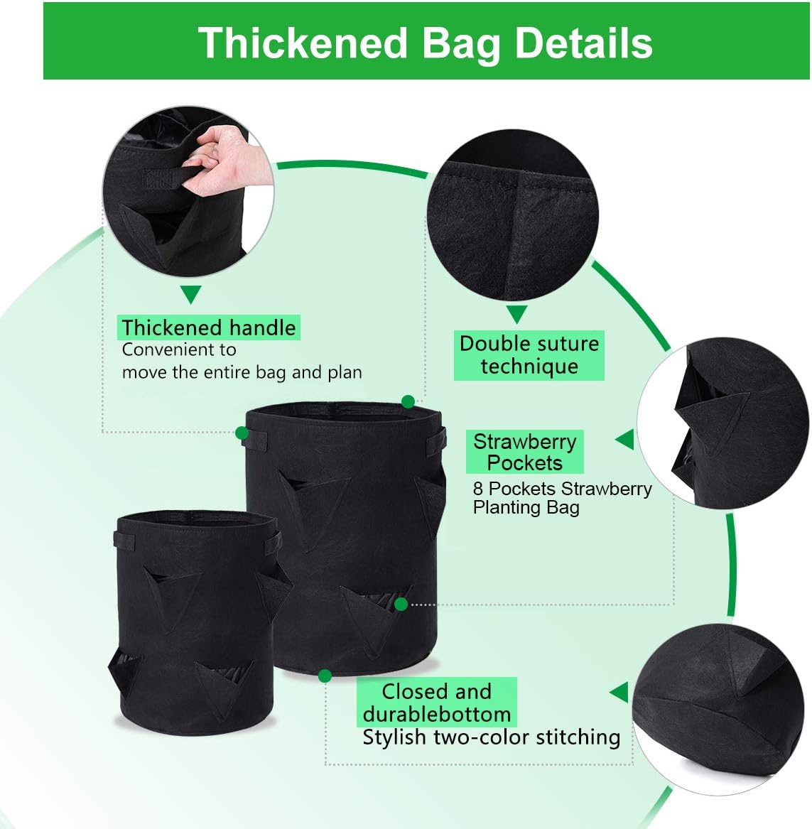 Strawberry Grow Bags, 2 Pack 10 Gallon Strawberry Planter with 8 Side Grow Pockets, Breathable Non-Woven Fabric Reinforce Handle Plant Grow Bag for Garden Strawberries, Herbs, Flowers magnetic  levitation Sturdy Reinforced