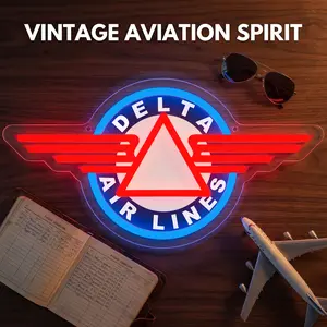 Delta Air Linesnhs Neon Sign  Airplane Neon Light - Dimmable LED Wall Decor for Pilot & Aviation Lovers Gifts, Plane Neon Light for Boys Men Man Cave Office Bedroom Decor