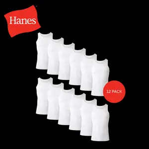 Hanes Men's Tank Undershirt Pack, 12-Pack, Moisture-Wicking Breathable Cotton