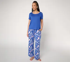 MUK LUKS Short Sleeve Button Tee with Pant Pajama Set MUK LUKS Short Sleeve Button Tee with Pant Pajama Set