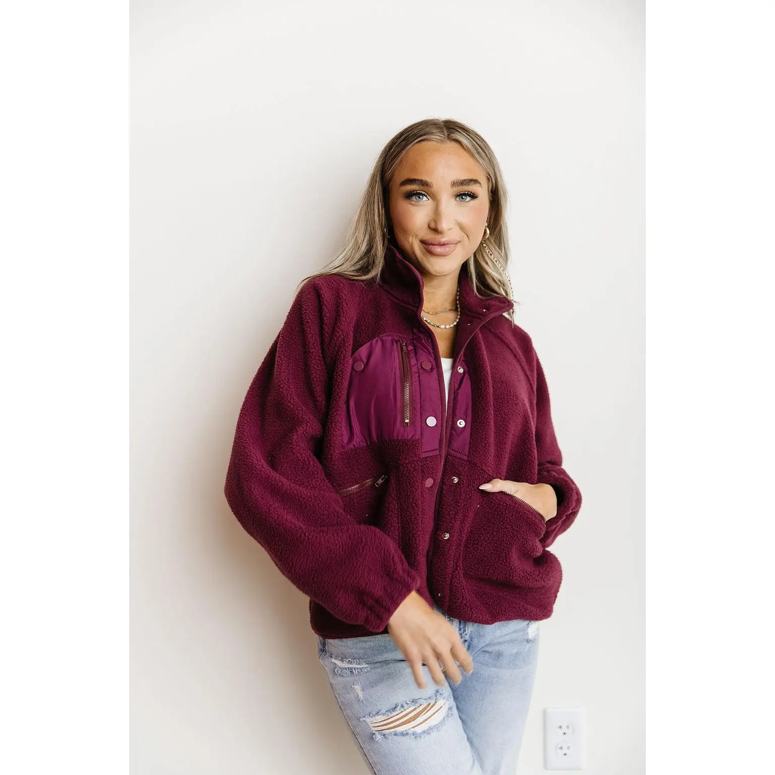 Women's Cute Oversized Plum Fleece Hoodie Sweatshirt - Lady's Casual, Comfortable, Pocket-Equipped Outerwear