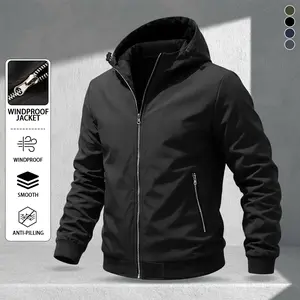 Men’s minimalist hooded jacket made from lightweight, windproof, abrasion-resistant fabric featuring zippered pockets.A street-casual style suitable for everyday outings and commuting; a trendy, distinctive design. Coats