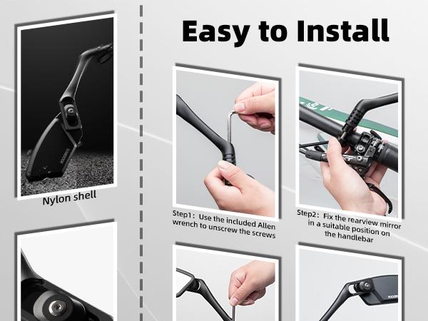 ROCKBROS HD Blast-Resistant Bike Mirror Adjustable Handlebar Mount 21-26mm Clear Secure View Shock-Resistant Mount Easy Installation Durable & Adjustable Convex Lens