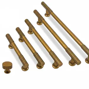 6 Pack Vintage Retro Antique Brass Cabinet Knob Single Hole Striped Decorations for Bedroom Kitchen Doorknob Classic Look Durable Finish